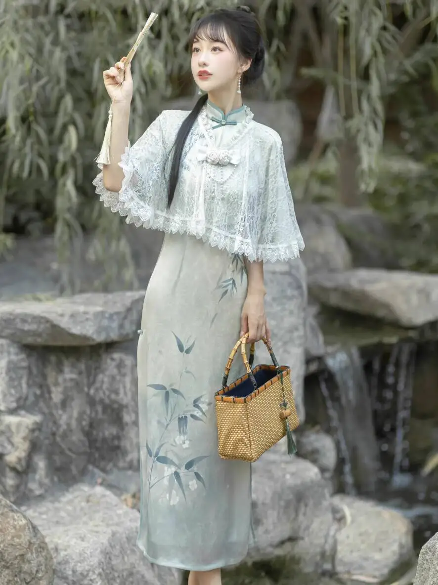 

New Chinese Style Improve Hanfu Women Dress Daily Guofeng Han Elements Shawl Cheongsam Fiesta Carnival Halloween Cos Cosplay