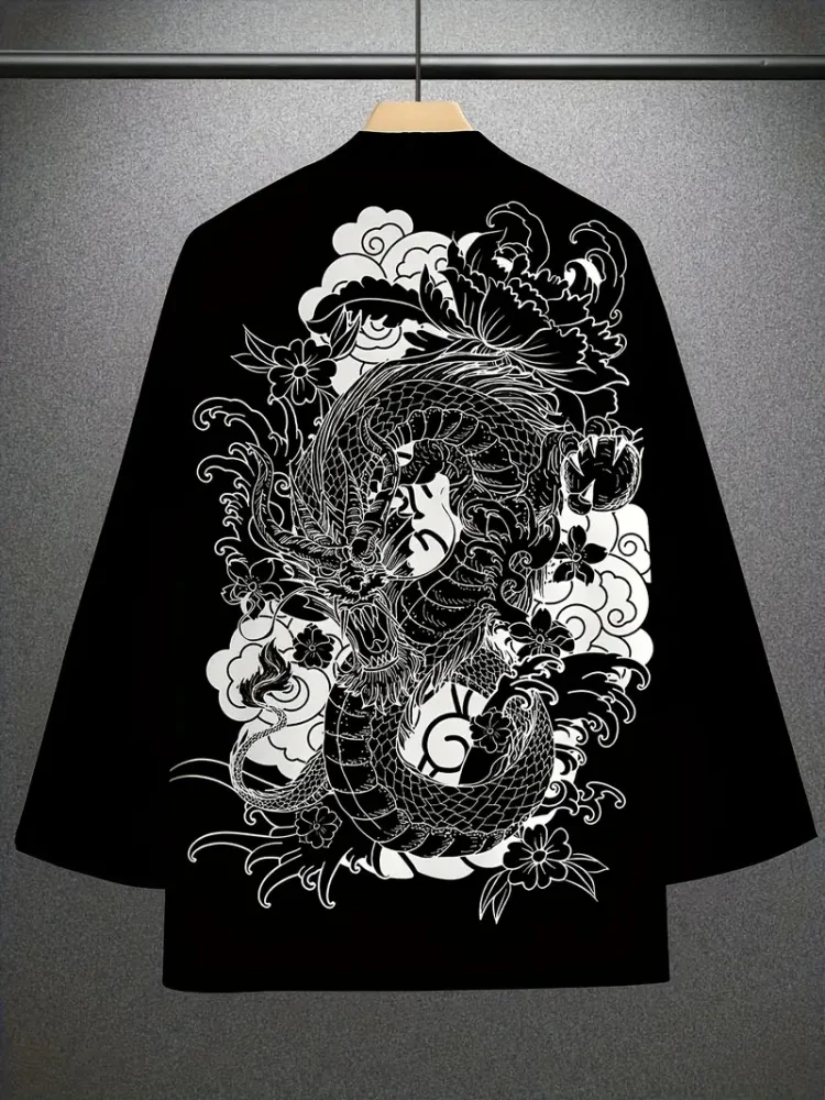 Chinese Style Ink Painting Dragon 3D Printed Men's Cardigan Top Japanese Casual Loose Men's Kimono Street Trend Fashion Kimono
