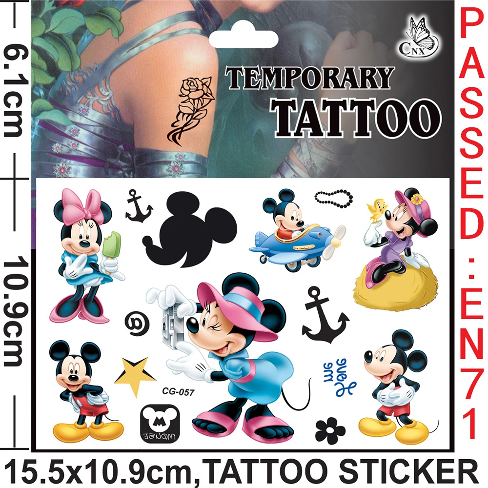 Disney Mickey Mouse Tattoos Sticker Children Body Art Cute Cartoon Fake Temporary Tattoo For Kids Make up Toys Decoration Gifts