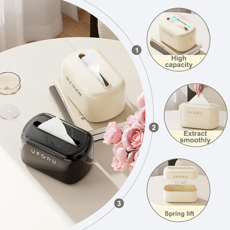 Uforu صندوق مناديل أكريليك لغرفة المعيشة والمنزل وسطح المكتب صندوق ورقي متعدد الوظائف صندوق ورقي ربيعي إبداعي