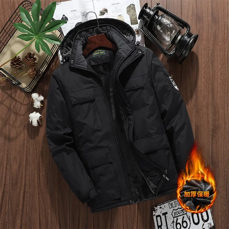 

Parka Men Warm Thicken Fleece Lining Outdoor Windproof Multi-pocket Hooded Classic Jacket Coats Plus Size 9xl 8xl Winter Jackets