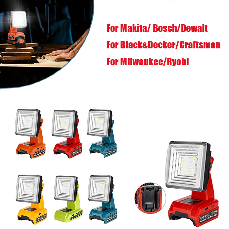 

NEW LED work light for Makita/Bosch/Dewalt/Milwaukee/Ryobi/Black&Decker/Craftsman14.4-18V battery for Camping workshop