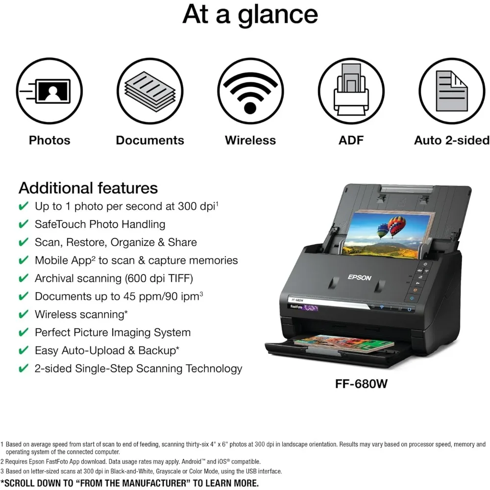 FastFoto FF-680W Беспроводная высокоскоростная система сканирования фотографий и документов, Черная