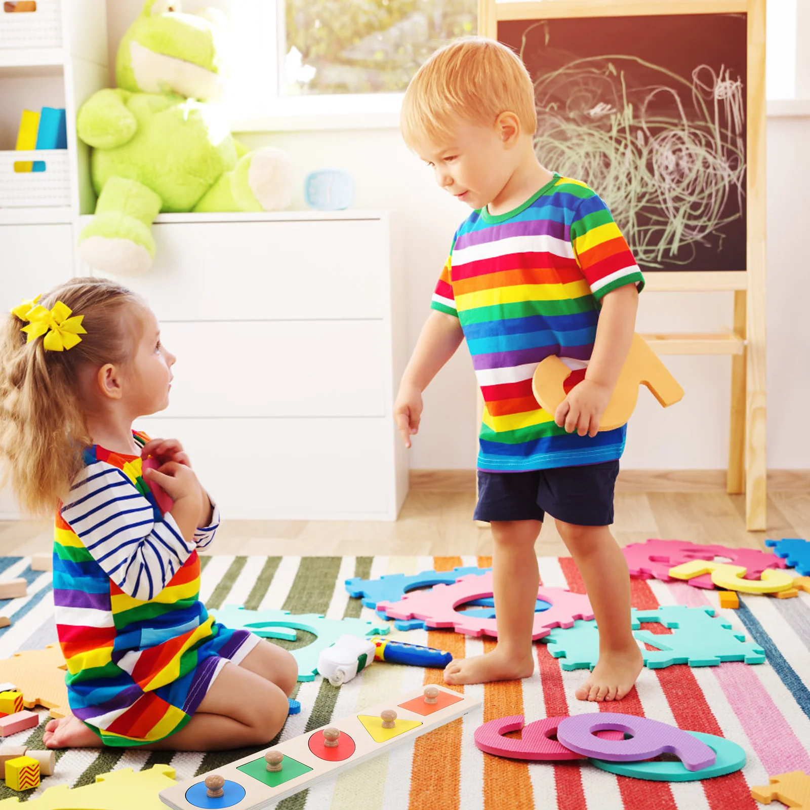 Jouets géométriques pour tout-petits filles, puzzle en forme de bouton en bois pour bébé, cheville Jumbo