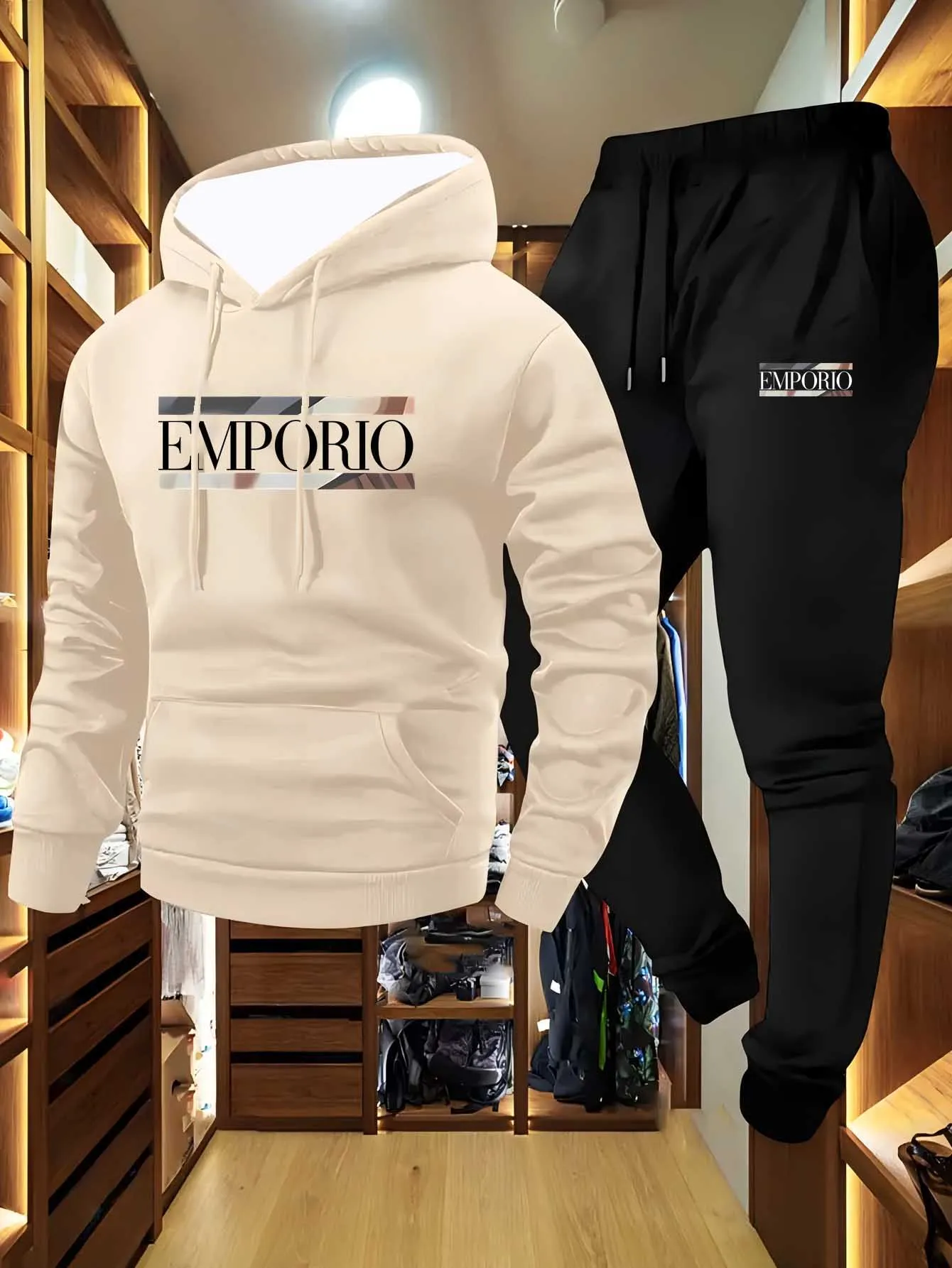 Felpa sportiva casual da uomo con cappuccio e jogging, coulisse comoda e traspirante con stampa, tasca a marsupio frontale, perfetta per tutti