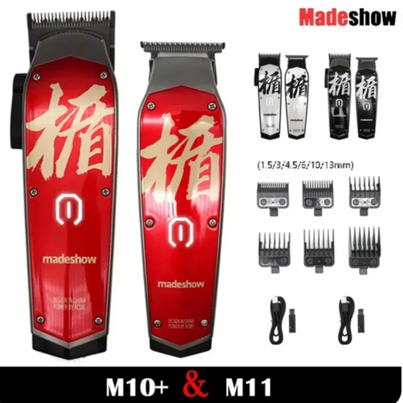 Madeshow M10+M11 New Design Ceramic Blade Wireless Rechargeable Adjustable High Power Barber Machine Professional Hair Clipper