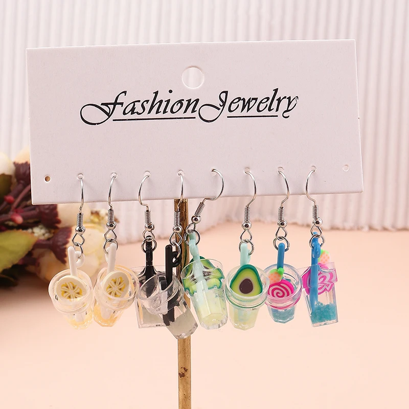 Aihua Earrings Sets Summer Drinks Earrings for Woman Hanging Candy Colors Fruit Juice Ice Cream Goblet Ear Hooks Jewelry Trendy
