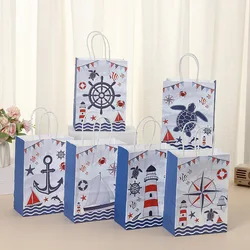 6Pcs Nautical Beach Theme Paper Gift Packing Bags Cruise Anchors Candy Bag for Birthday Bridal Shower Wedding Party Decoration