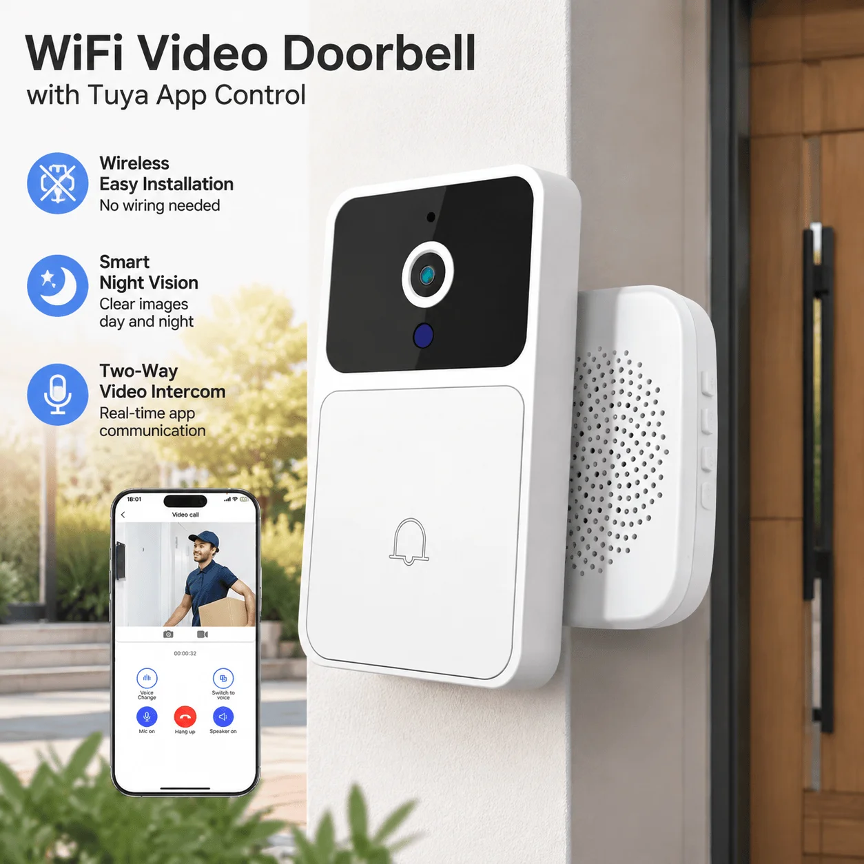 ビデオドアベルカメラ WiFi ワイヤレス 双方向音声インタ - Smart Home Video Doorbell Installation のレビューと価格