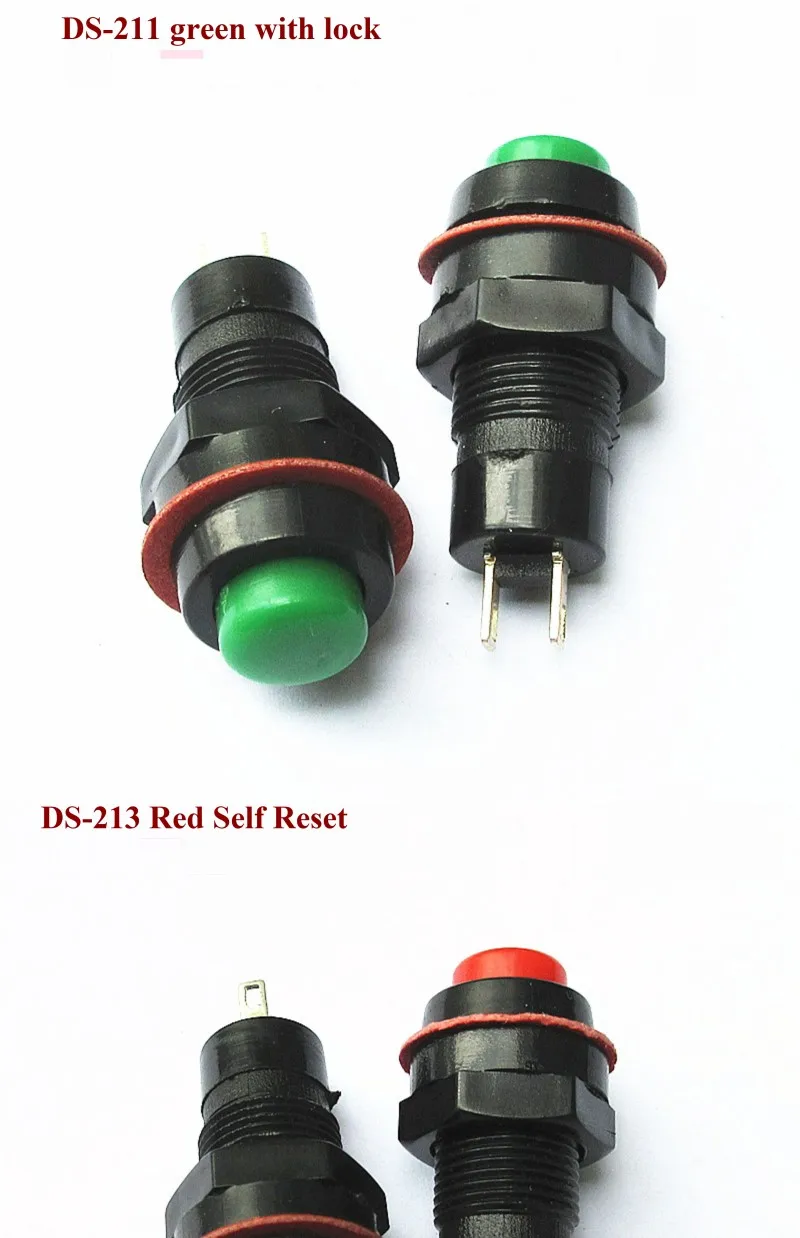 10 Stück DS-211/213 runde Drucktaster, mit Verriegelungs- und Selbstverriegelungsfunktion, ohne Verriegelung, selbst zurückstellender kleiner Drucktaster, Lochdurchmesser 10 mm. – Detail 5