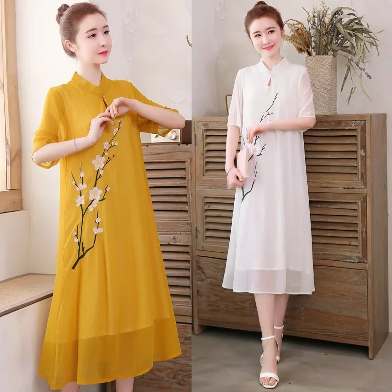 White Chinese dress Qipao cheongsam vietnam traditional Qi pounds robe vintage Femme clothes ao dai 10098