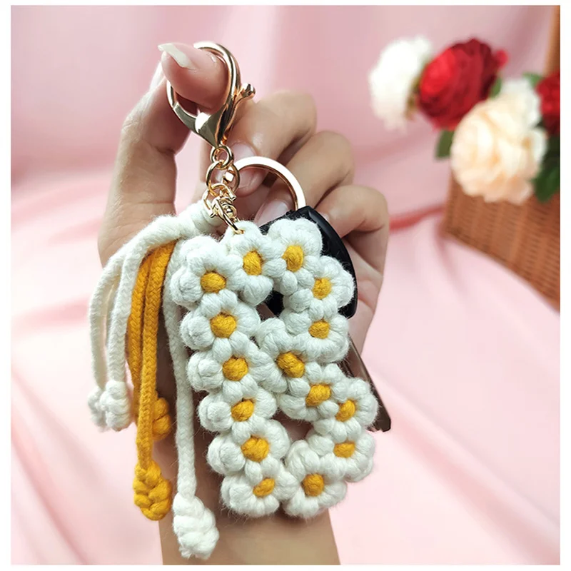 Bag Pendant Alloy Keychain Letter Pendant Handmade Woven Wheat Ear Daisy Keychain Mobile Phone Chain Bag Hanging Rope