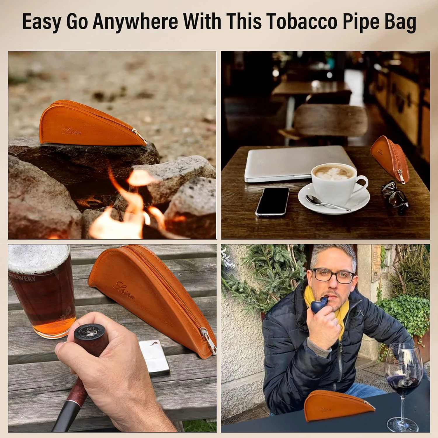 Cowhide Pipe Bag, Portable Travel Bag, Smoking Tools, Pipe Accessories Storage Bag