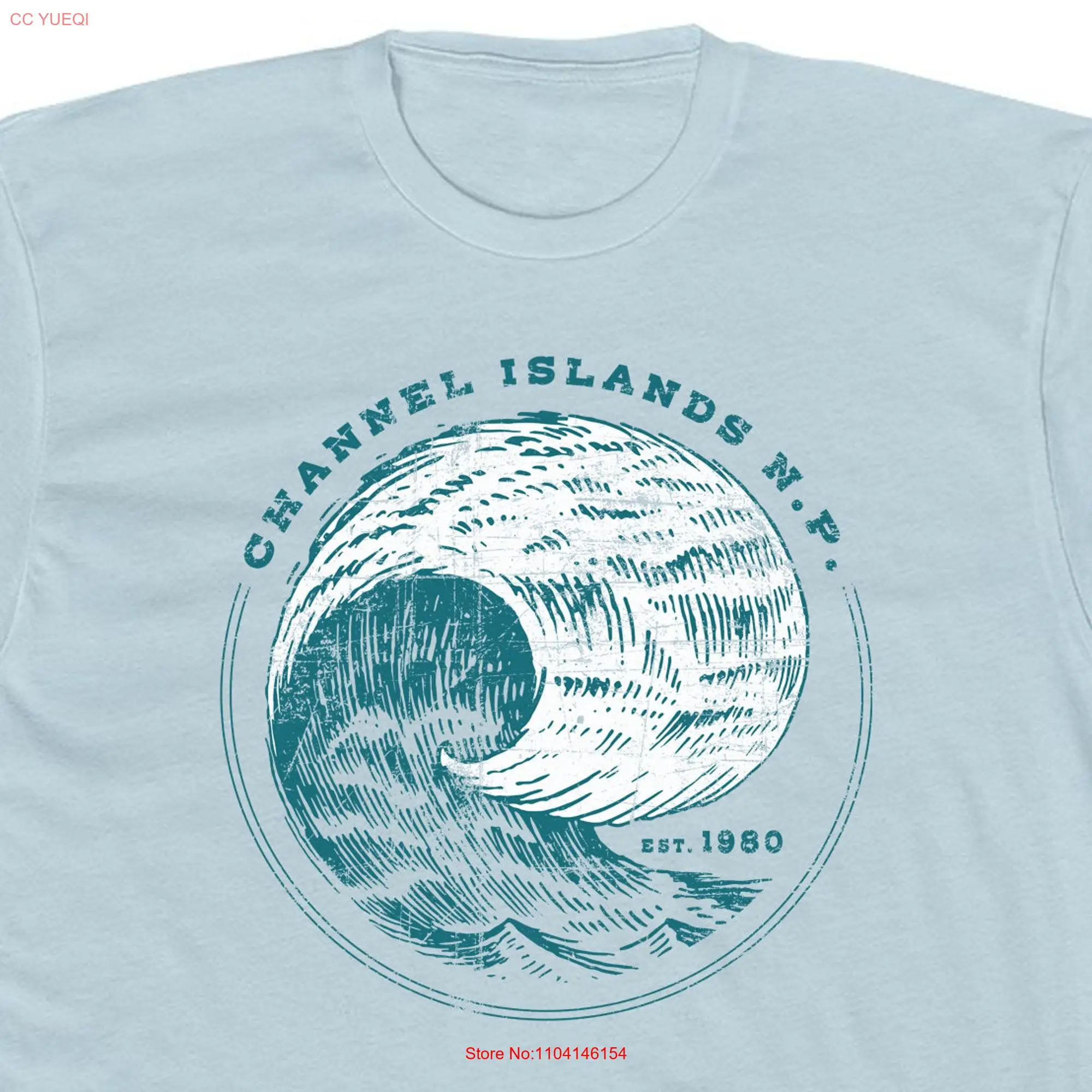 Channel Islands National Park T Shirt for 100 Cotton Crew Light Blue Retro Wave Design long or short sleeves