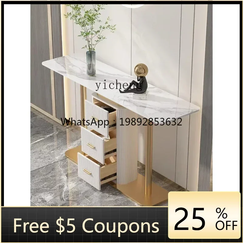 

light luxury entrance cabinet simple modern entrance hall entry plan art against wall rock slab entrance table decoration