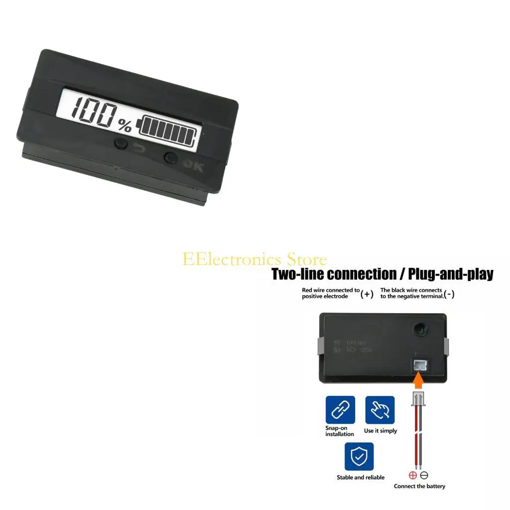B03C Battery Display Panel with LCD Readout, 9-120V Monitor for Electric Vehicles Solar Storage and Backup Use