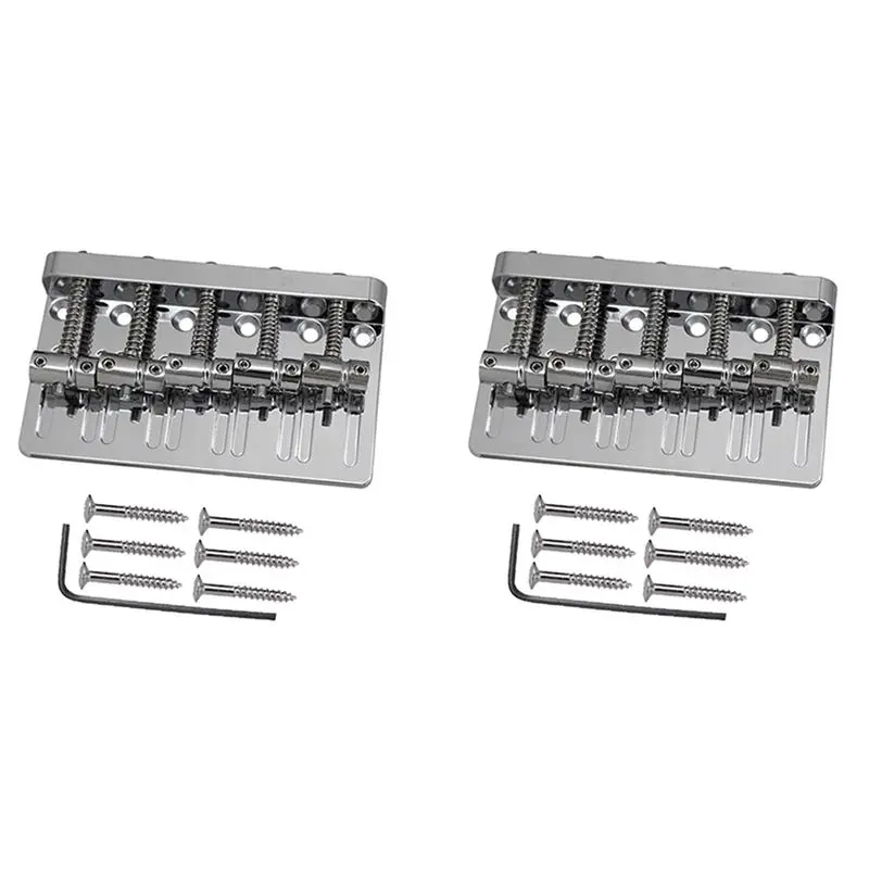 XSXS-2X 5 String Thickened Bass Saddle Bridge Pull String Plate For 5 String Electric Bass Guitar Accessories Silver