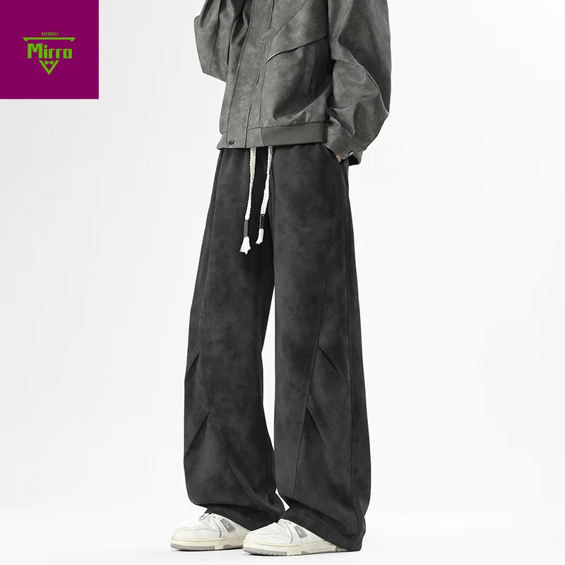 

【Mirrordust】Y2K Grunge Dirty Streetwear Washed White Baggy Jeans Pants For Men Clothing Wide Leg Long Trousers