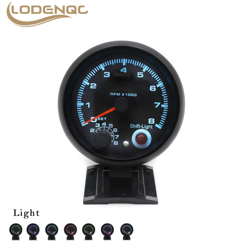 With 7 colors led 0-8000RPM Tachometer Universal 3.75 inch tachometer Black case and Rim Tachometer Car meter LC100142