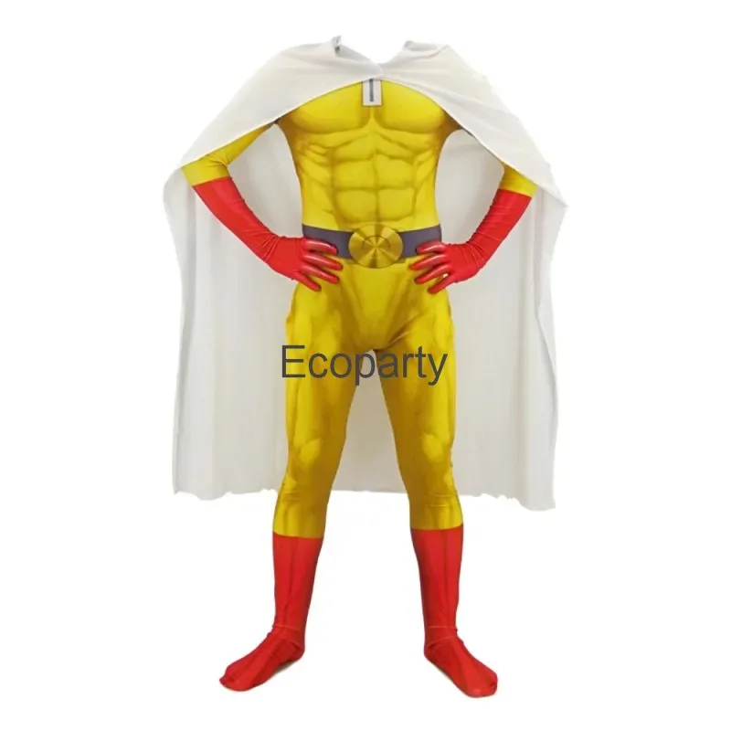 Disfraz de Anime One Punch-Man Saitama para niños y adultos, monos de héroe Sonic Zentai, conjunto de capa para hombre, traje de fiesta de Carnaval y Halloween