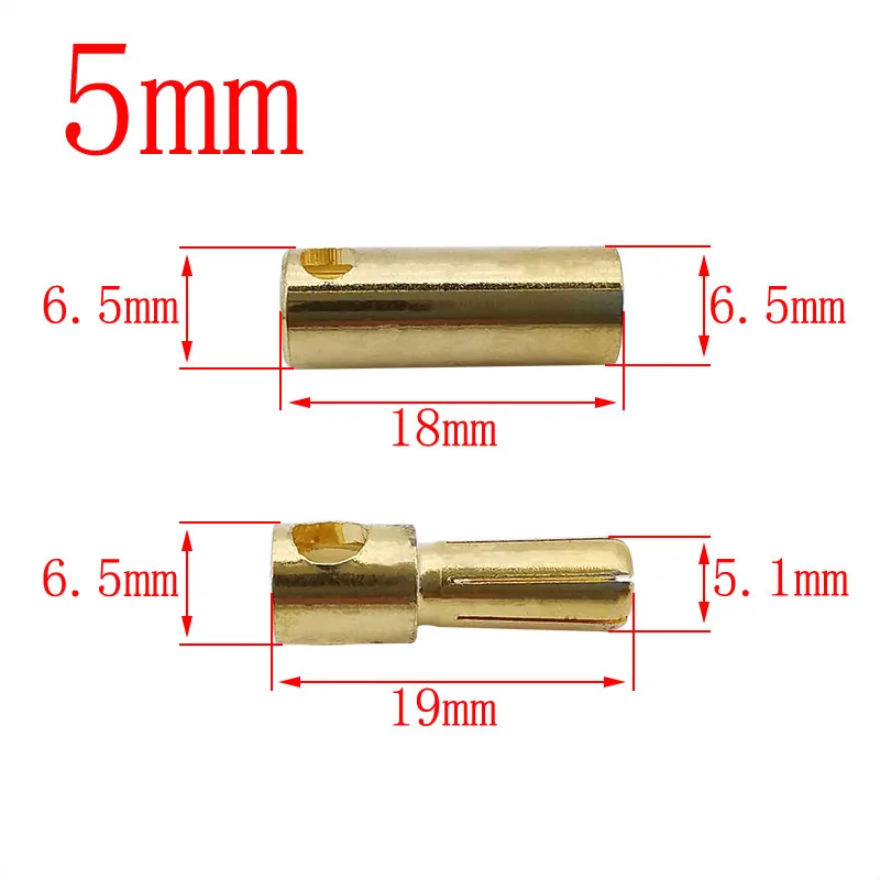 2/5Pairs Gold-Plate Bullet Banana Connector 5.0mm 6.0mm 8.0mm Male Female Banana Plug Jack Adapter for RC Model ESC Battery