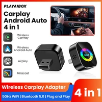 Adaptador Inalámbrico 4 en 1 para Carplay, Android Auto, Airplay y Mirror Link 2026, WiFi, Bluetooth, USB, Plug and Play, Dongle de Cableado a Inalámbrico