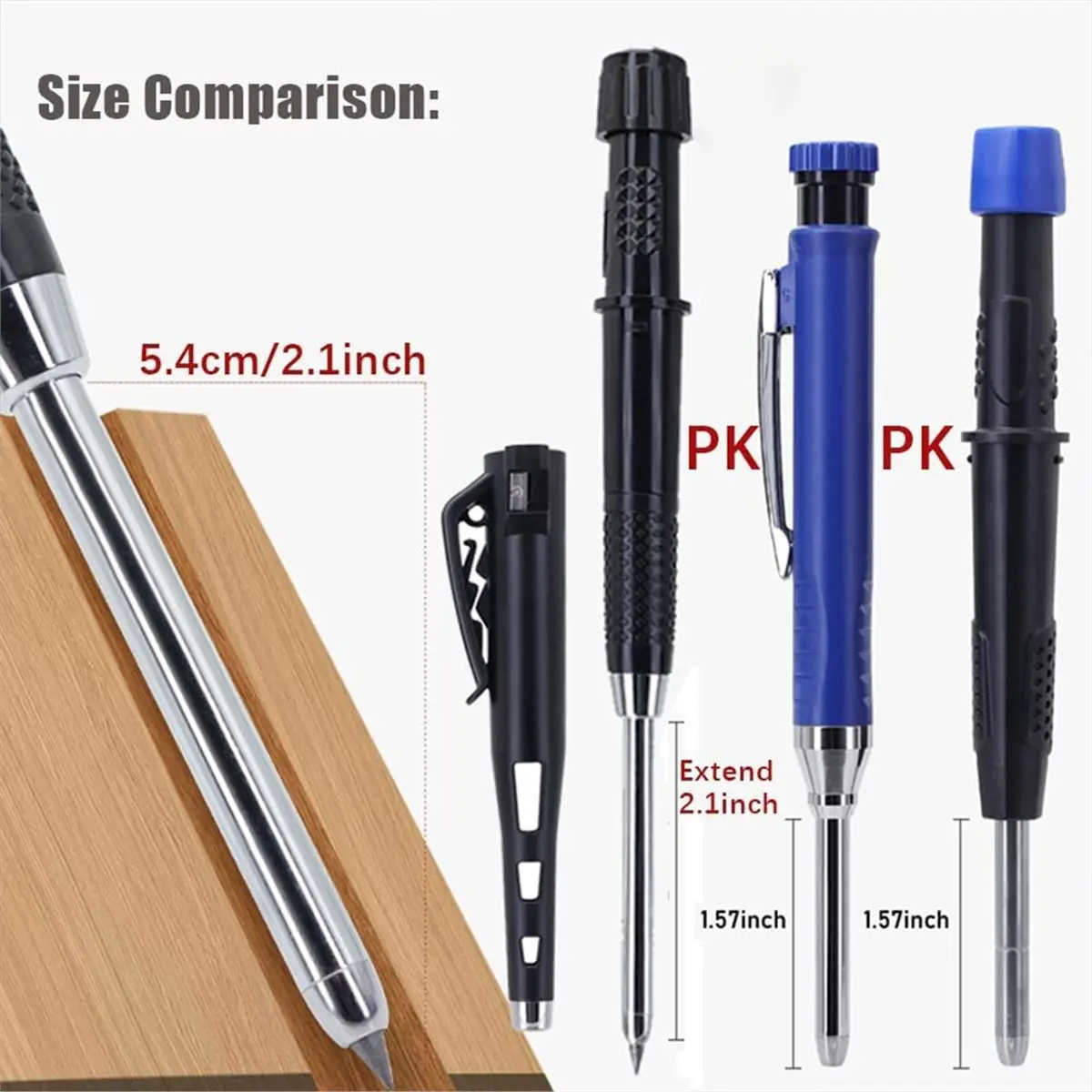L63A 55mm Long Nib Carpenter Pencil Set - 2 Deep Hole Marking Pencils with 4 Boxes 36 Refill Leads, Works with Cap On, DIY B