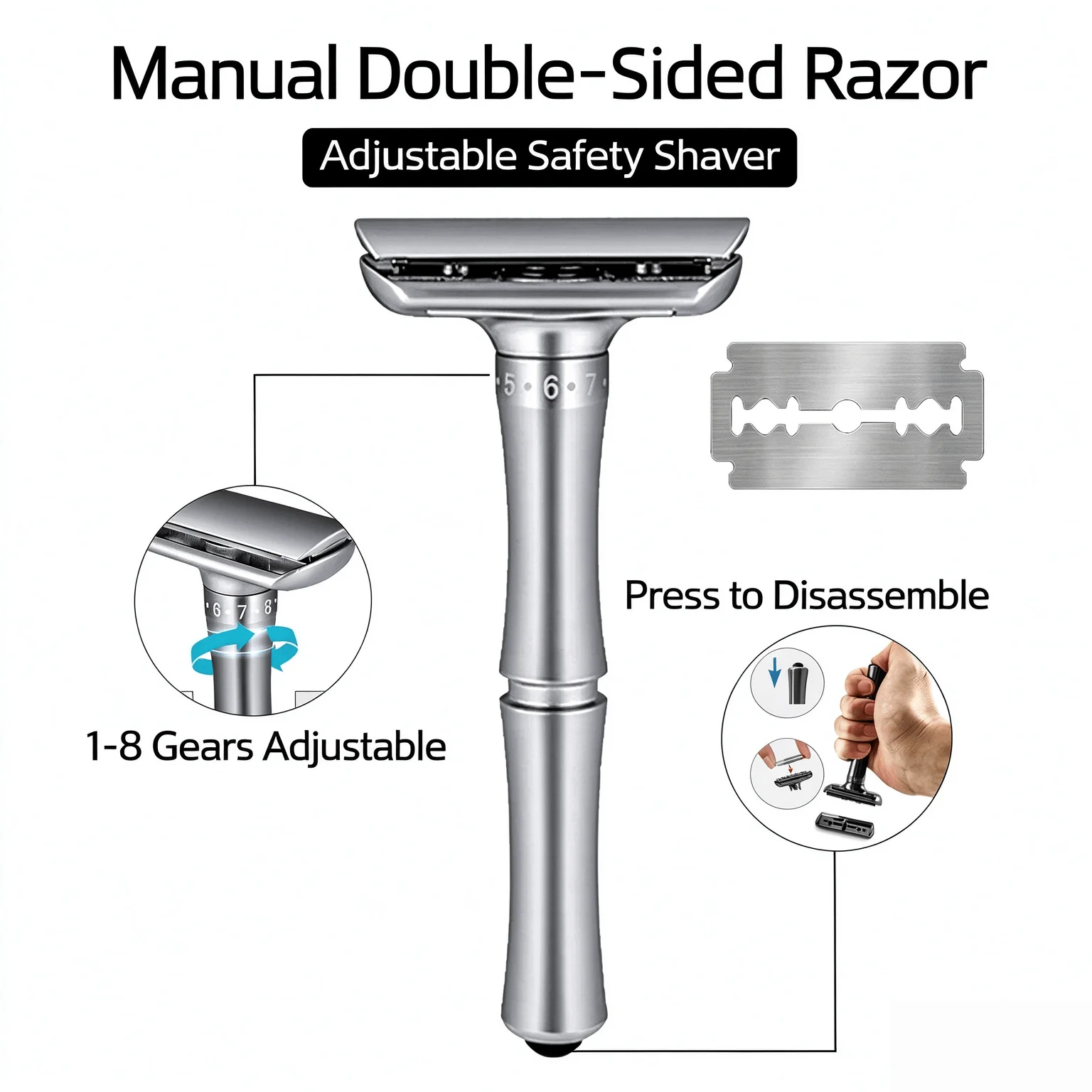 Adjustable Safety Razor For Men Double Edge Shaving Manual Razor Premium Metal Handle Classic Vintage 3 Colors Available Shaver