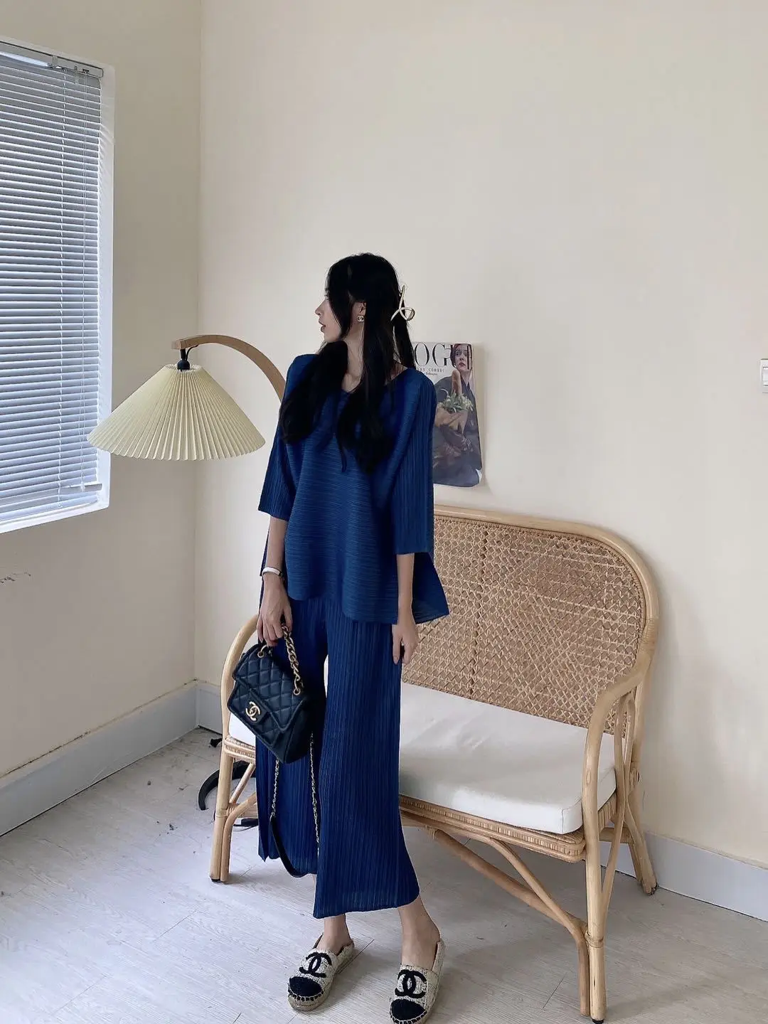 

Miyake Fold 2025 New Spring and Autumn Fashion Set Women's Style Long Sleeve Top Wide Leg Pants Two Piece Set Pleated