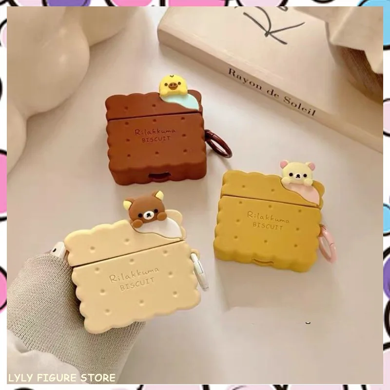 Biscuit Rilakkuma Easy Bear Suitable For Airpods Bluetooth Wireless Earphone Protective Cover Airpods 1 2 3 Silicone Shell Gifts