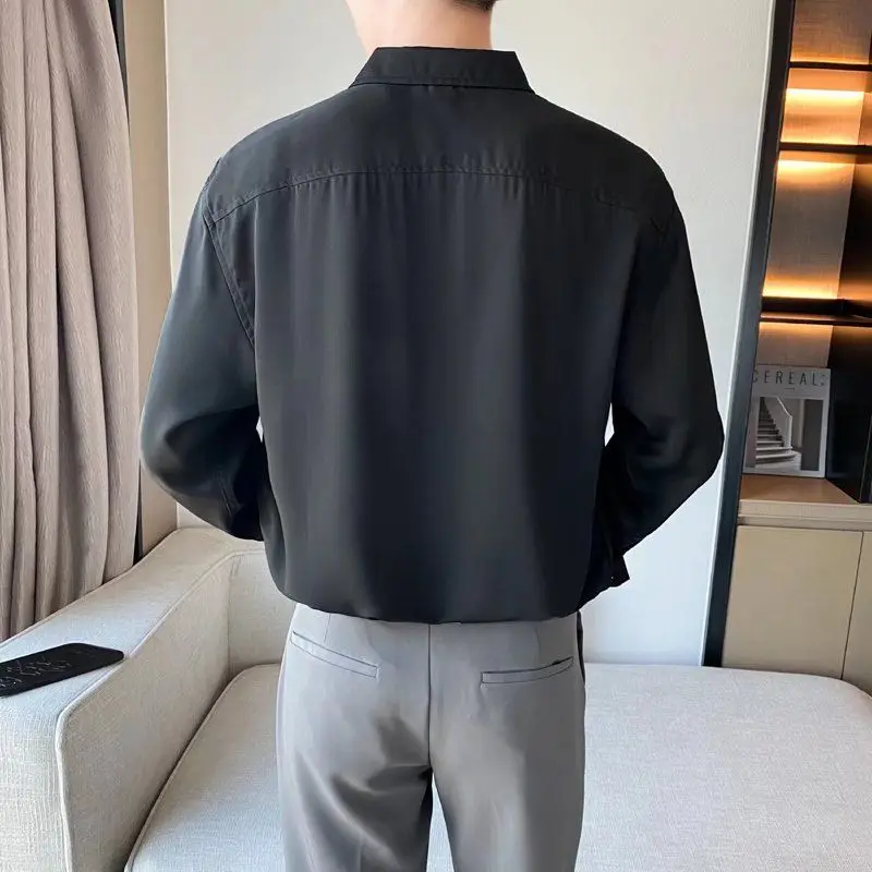 Temperament Men's Clothing Spring Solid Color Long Sleeve Trend Korean Version Lapel Loose Simplicity Business Leisure Shirt