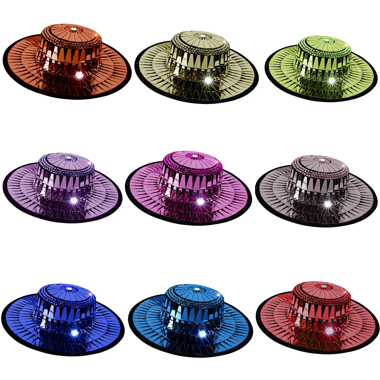 New Rhinestone Jazz Mirror Hat Birthday Party Performance Stage Prom Dancer Singer Wear Accessories Collocation Queen Costume