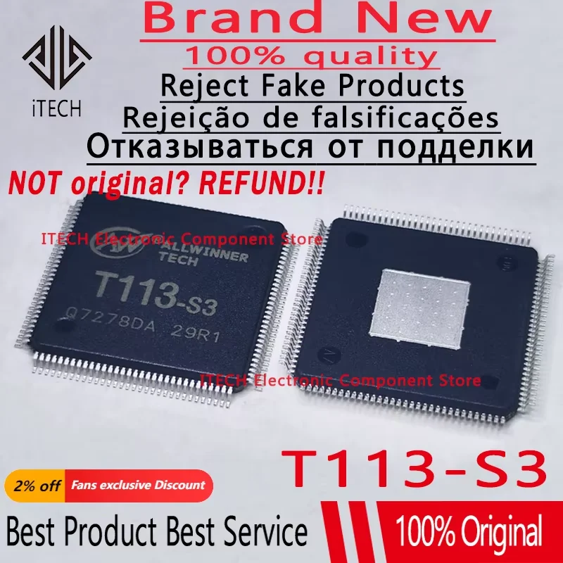 2pcs/lot Original T113-S3 T113 S3 ELQFP-128 Single Chip Microcomputer 100% New and Genuine
