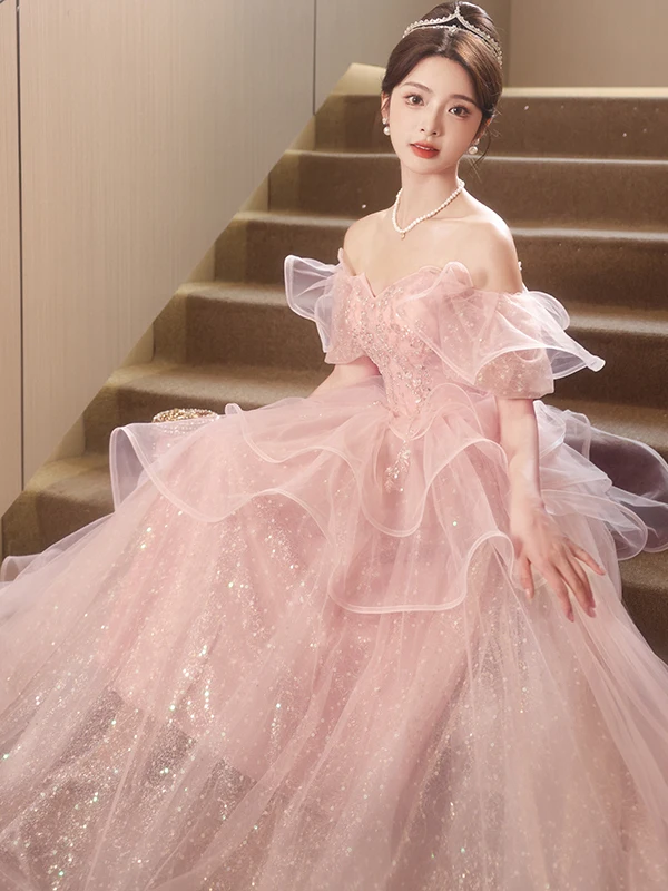Vestido de Noite Rosa E para Mulheres, Estilo Coreano, com Estampa Floral, Cintura Média e Saia Longa, Ideal para Anfi...