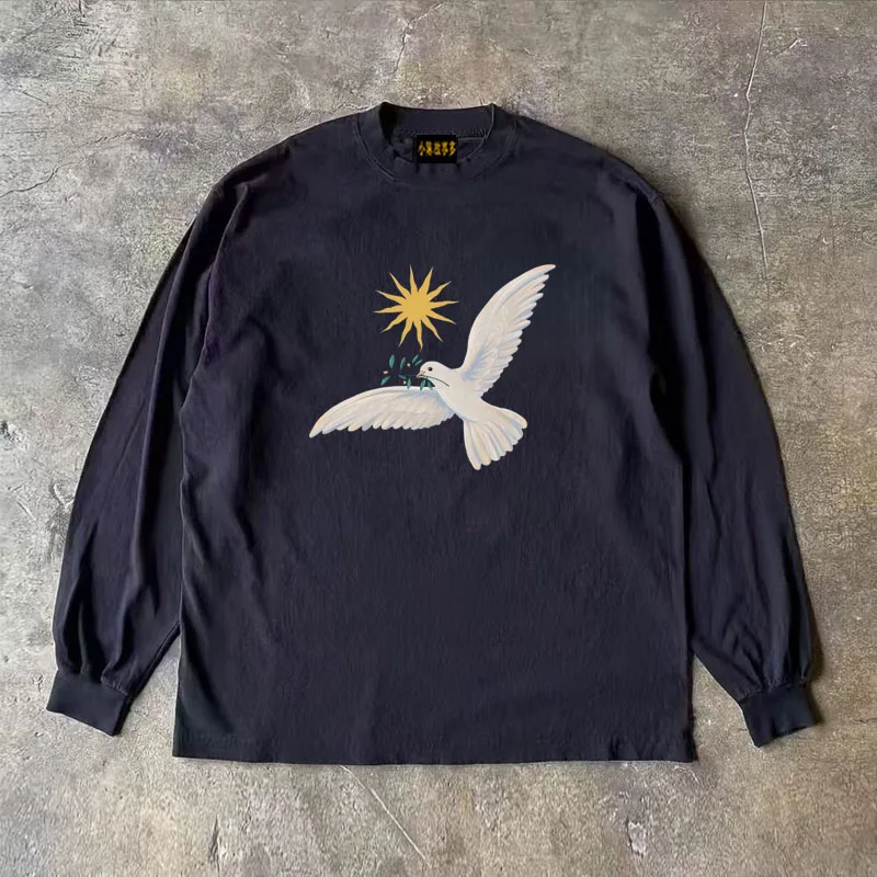 Heavyweight 310gsm Pure Cotton Long Sleeve T-Shirt American Retro Oversize Streetwear Versatile Comfortable Breathable round ...