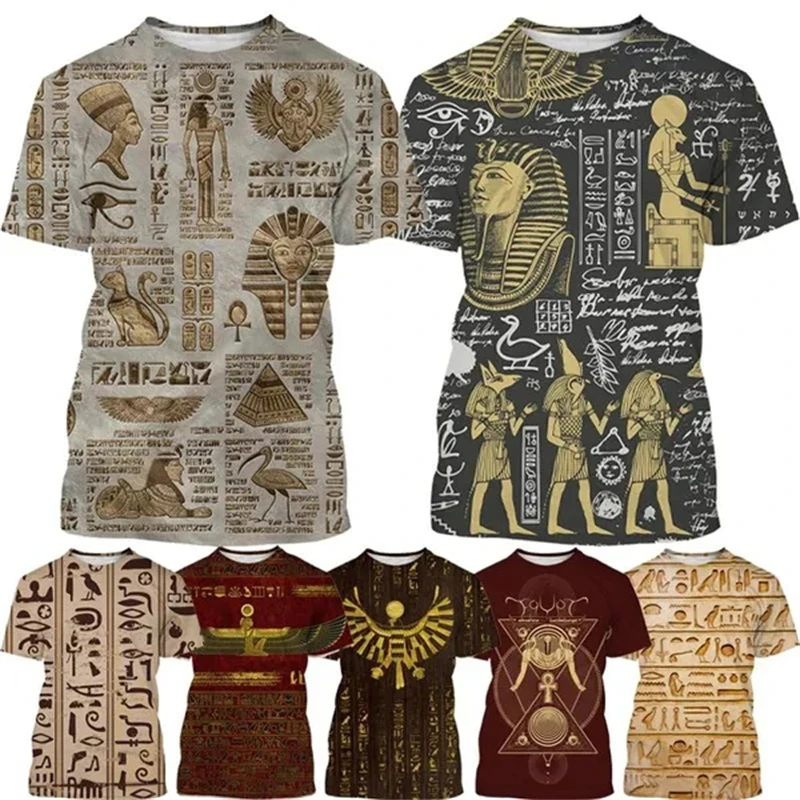 Ancient Egyptian Text 3d Printing T-shirt Pharaoh\'s Eye Egyptian Mural Creative Casual Short-sleeved Tshirt Tees Mens Clothes