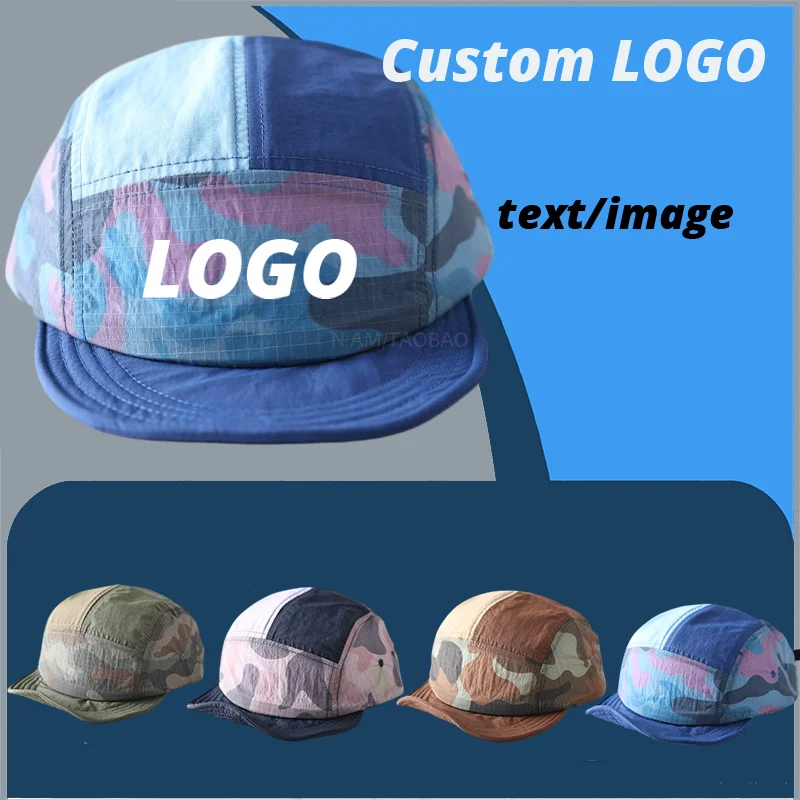 Custom Print Logo Camouflage Quick-drying Hat Five-panel Short Brim Flat Brim Hats for Men and Women Summer Baseball Cap Gorras