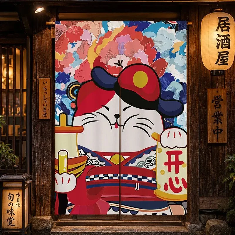 VIKAMA Lucky Cat Red Fortune Noren Door Curtain, 6 Designs, Doorway Decor for Bedroom Living Room Kitchen