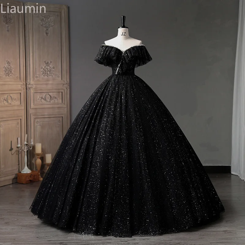 

Fashion Black Boat Neck Full Length Beads Prom Evening Dress Lace Up Back Formal Occasion Brithday Party Skirt