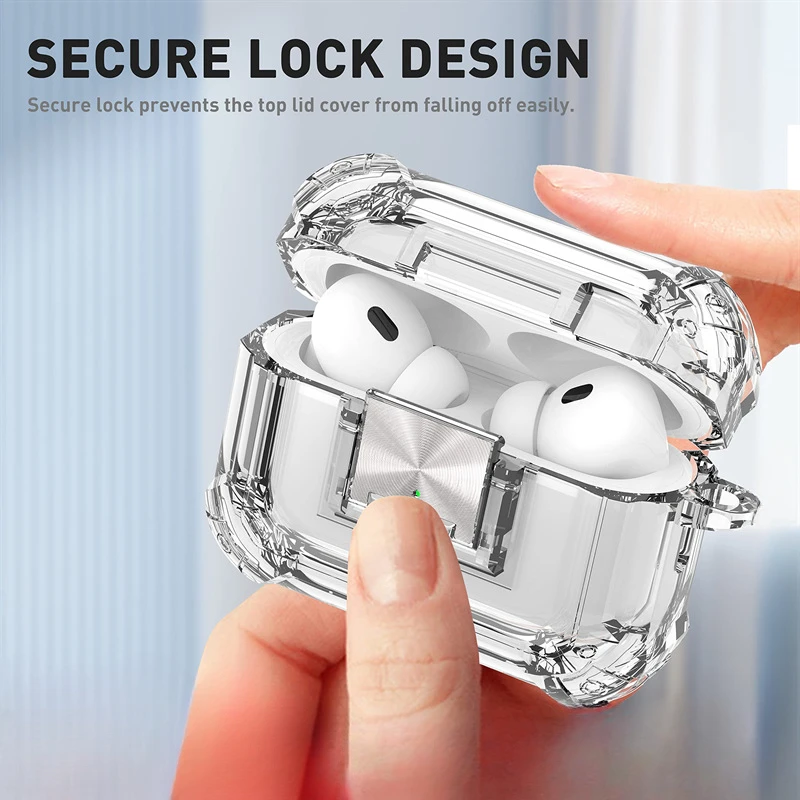 for Airpods Pro 2 Case With lock buckle Protective Cover Shockproof Rugged Air pod 1 3 4 2nd Generation Max With Carabiner Case