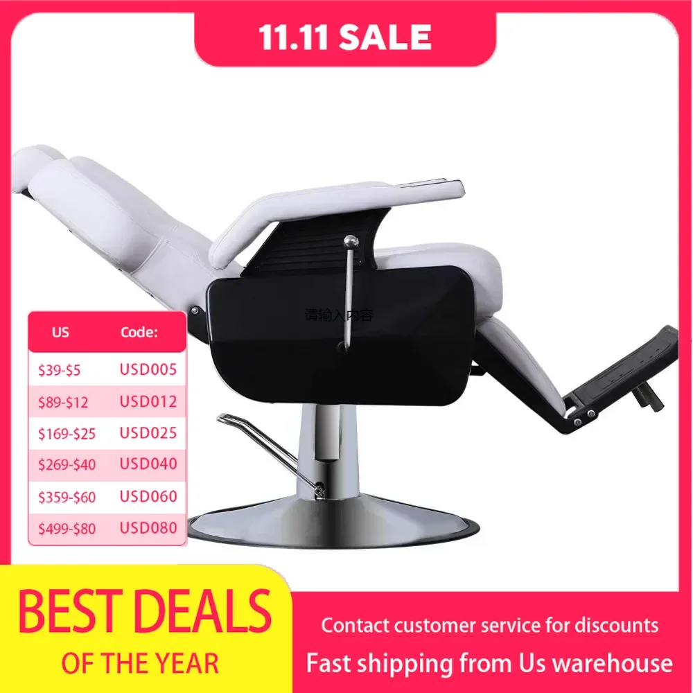 

Heavy Duty Reclining Barber Chair All Purpose Hydraulic Salon Chair for Barbershop Stylist Tattoo Chair 2687 (White)