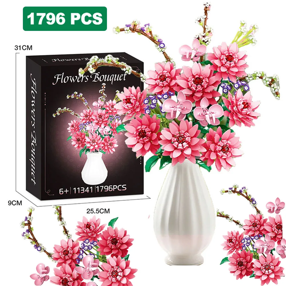 Città mazzo di fiori Building Blocks Set MOC Art Building Toys Bouquet di fiori fai da te Decorazioni per la casa Giocattoli di mattoni Idee regalo Donne Ragazze