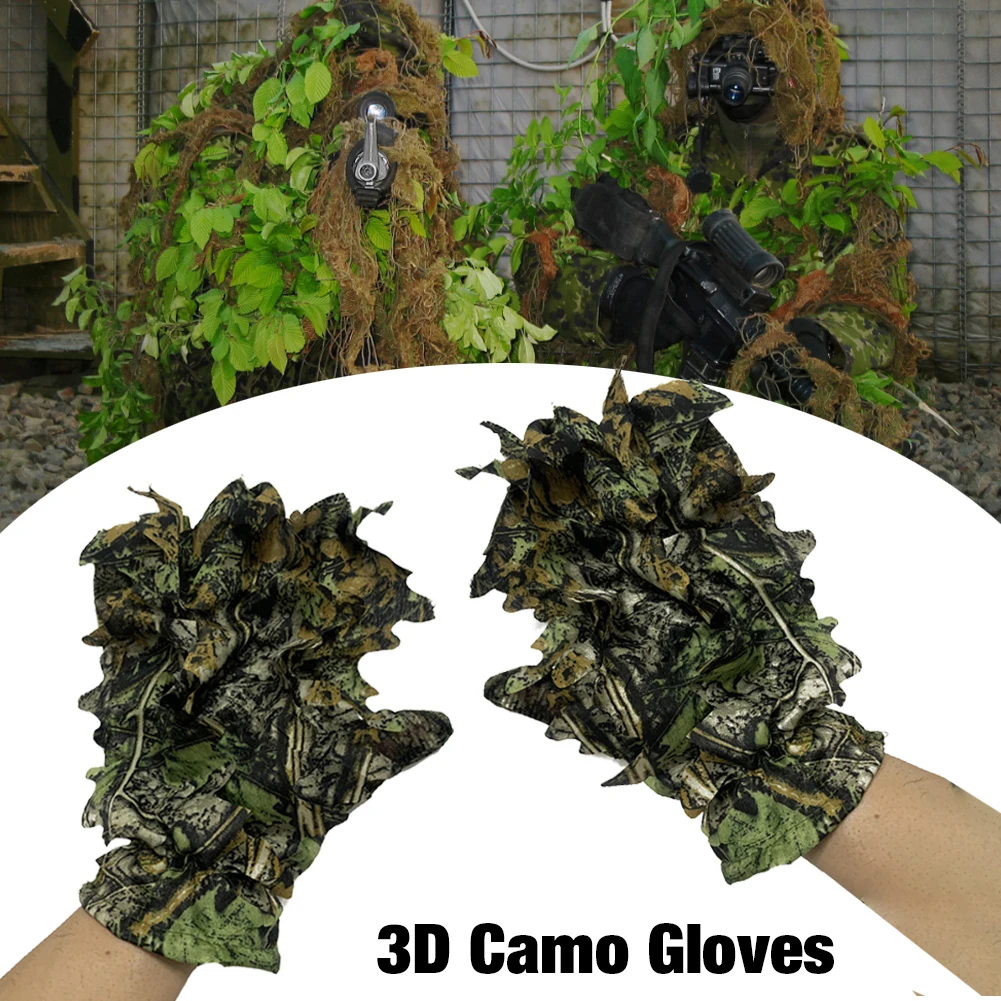 1 çift sinsi 3D Camo eldiven rahat kaymaz dayanıklı 3D yaprak eldivenleri iyi gizleme etkisi Paintball