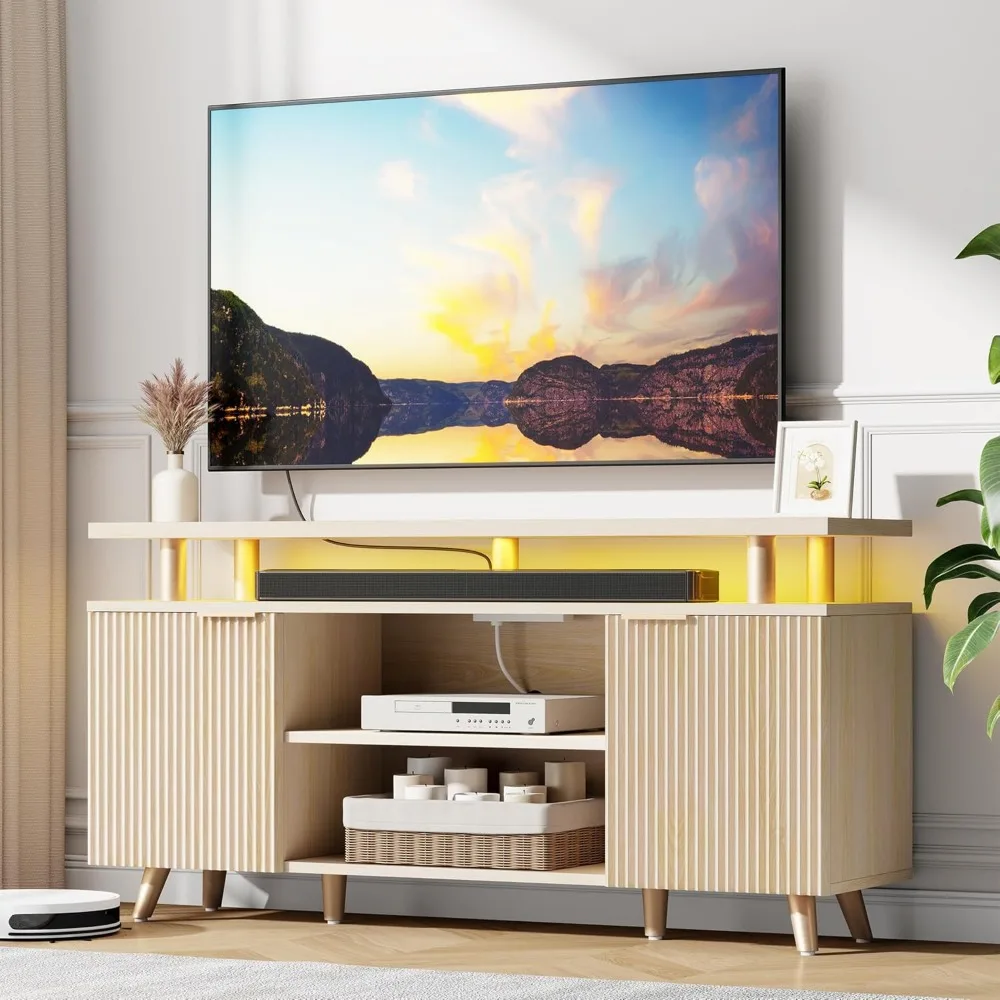 

TV Stand for 60/65/70 Inch TV, Entertainment Center with Storage, Open Shelves, Power Outlets, LED Lights, Modern TV Medi