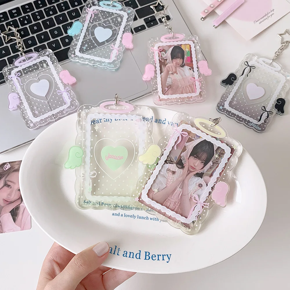 Kpop Transparent Acrylic 3in Card Holder Cute Girl Idol Photo Storage Card Bag Pendant Decorative Keychain Id Protection Cover image 3