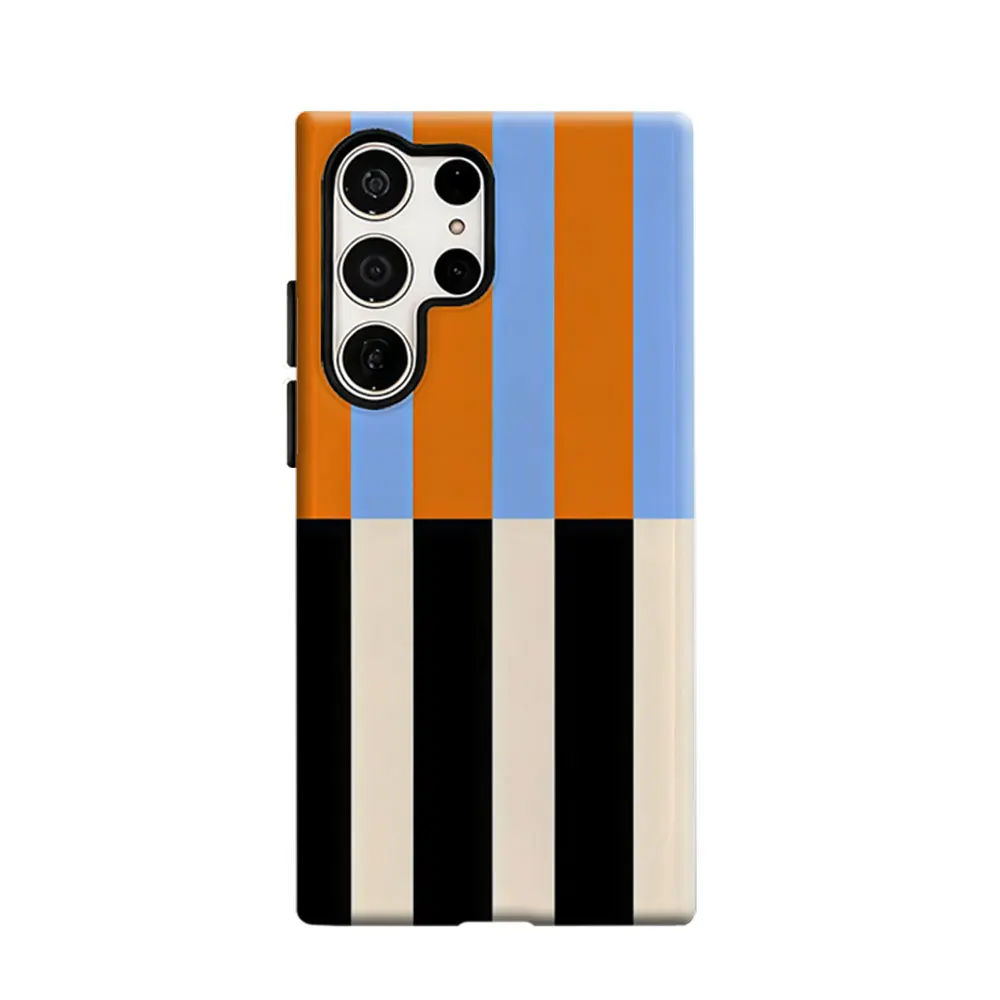CaseLumi Phone Case For Samsung Galaxy S25 S24 Ultra Plus HD Hard Color Block Stripes orange black Double Layer Cover Film Shell