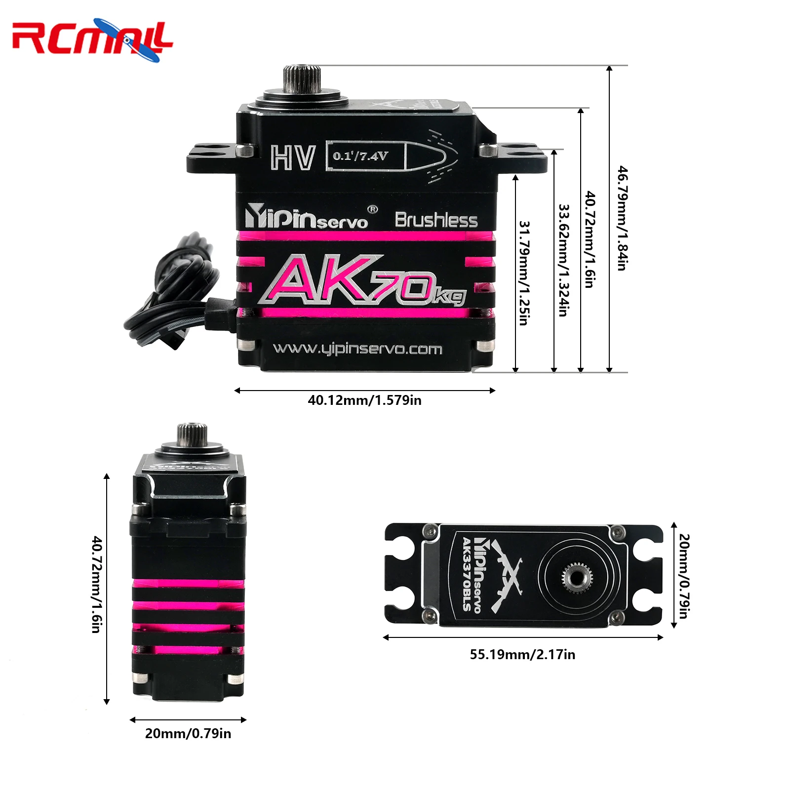 AK70 High Torque Magnetic Coding Servo 7,4 V 70 kg Bürstenloser Motor IP67 180 Grad Vollmetall-Digitalservo für Auto-Flugzeugroboter