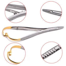 14Cm Dental Needle Holder Tweezers Stainless Steel Orthodontic Plier with Gold Handle Dental Surgical Tool Instrument