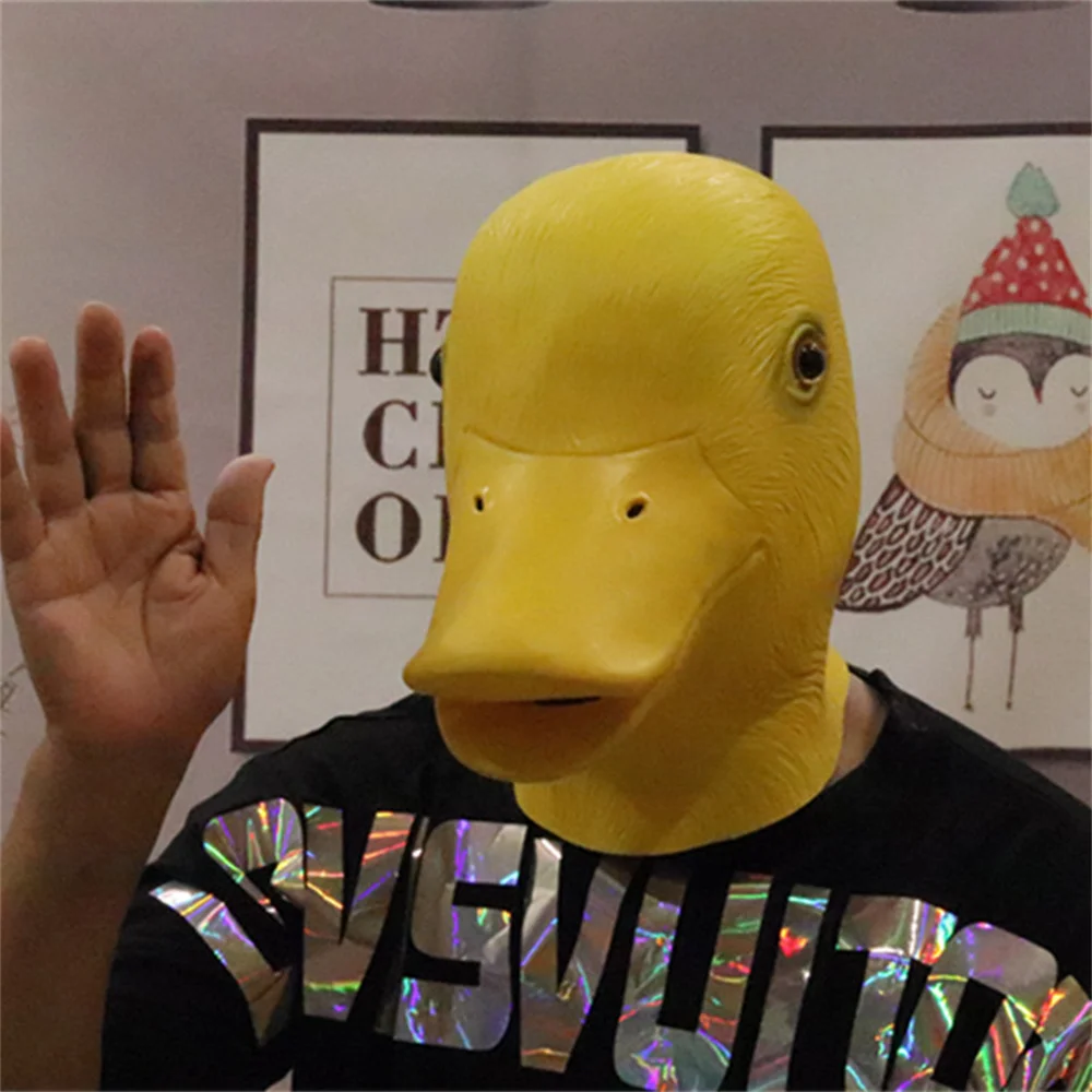 

Cute Yellow Ducklings Mask for Men Latex Mascara Cosplay Funny Animal Duck Helmet Halloween Costume Ball Party Props Role Play