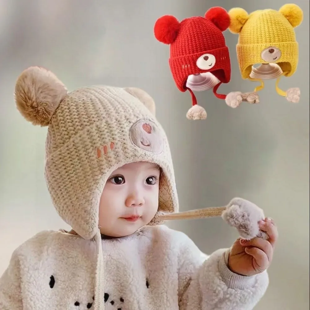 

Новый милый пуловер с медведем, ветрозащитная, холодостойкая шапка-бини, теплая Балаклава с помпоном для спорта на открытом воздухе